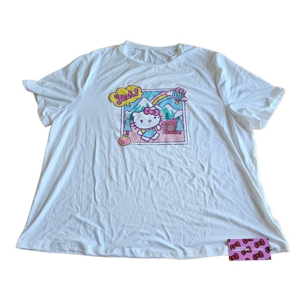 Hello Kitty + shein womens Sz 3XL white multicolor hello kitty printed shirt